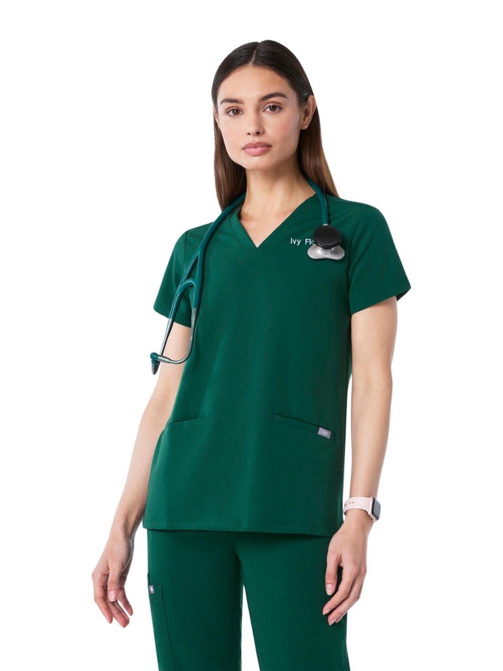 FIGS Casma Three-Pocket V-Neck Scrub Top Size XS Forest Green